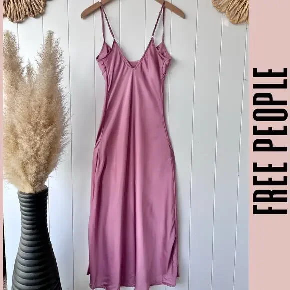 Free People dress midi slip satin slit summer spring femme - Picture 4 of 10